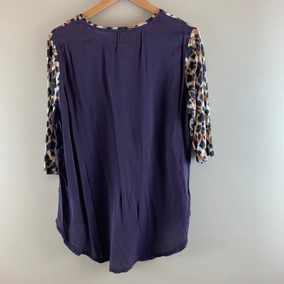 Bit Bridle Purple Cheetah Animal Leopard Print High Low Tunic Top Blouse Shirt M - Picture 4 of 6